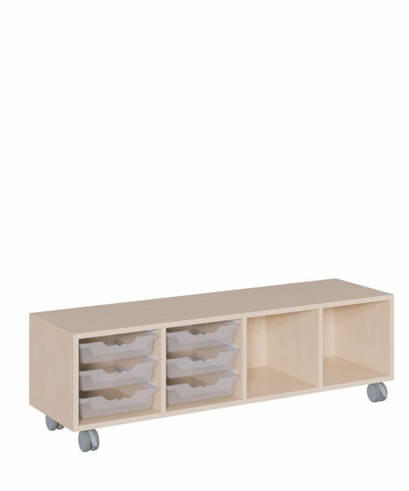 K Regal 139 x 42,5 cm, fahrbar, 6 ErgoTray Boxen M/Regal